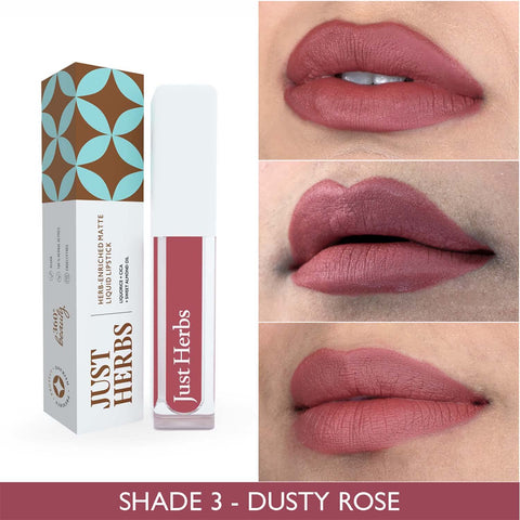Just Herbs Ayurvedic Creamy Matte Long Lasting Liquid Lipstick Dusty Rose 15g