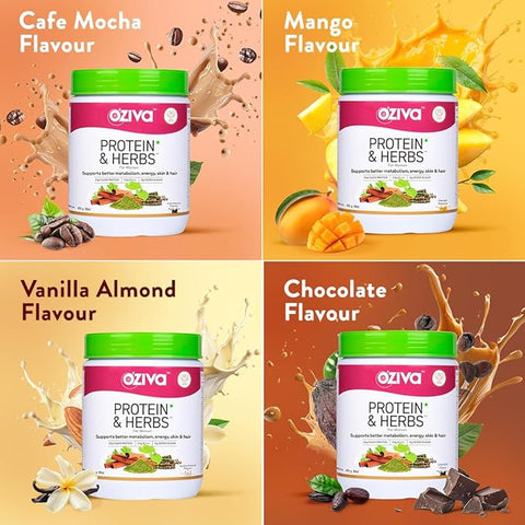Oziva Protein & Herbs For Women,Â Chocolate Flavor, 500G Natural Protein Powder For Weight Control, Better Metabolism & Hormonal Balance, 23G Whey Protein, Ayurvedic Herbs, Certified Clean