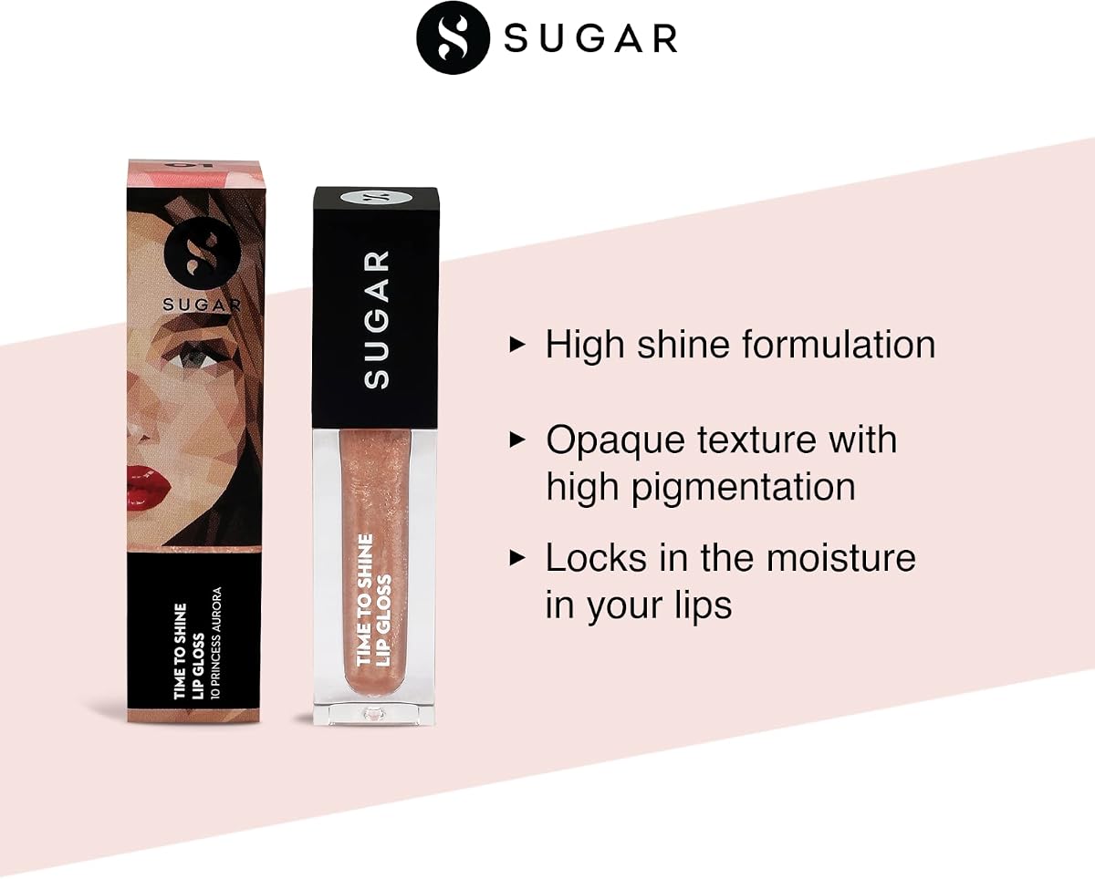 Sugar Cosmetics Time to Shine Lip Gloss - Jojoba Oil & Vitamin E, 4.5g - Image 3