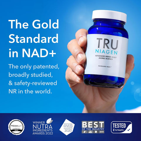 مكمل ترو نياجين NAD+ الحاصل على براءة اختراع لمكافحة الشيخوخة وتجديد الخلايا، نياجين، 60 جرعة 300 ملغ | يدعم طاقة الخلايا والدماغ والعضلات | نيكوتيناميد ريبوسيد (NR) تناول مرتين يوميًا | زجاجتان