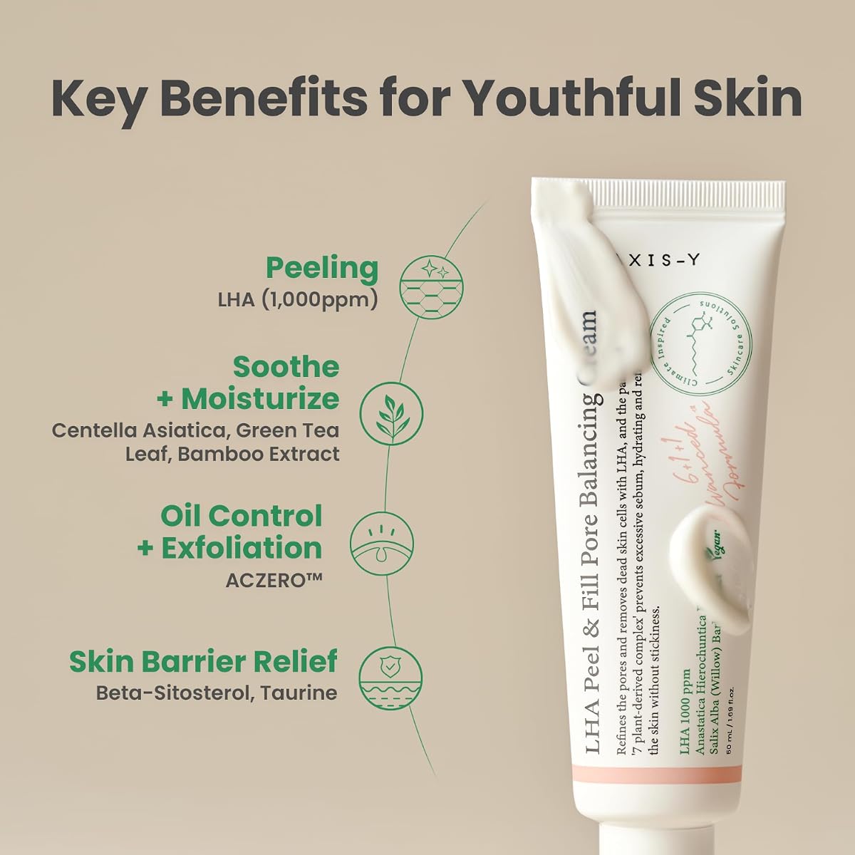 AXIS-Y LHA Peel & Fill Pore Balancing Cream - Pore Care, LHA & ACZERO Formula - 50ml - Image 4