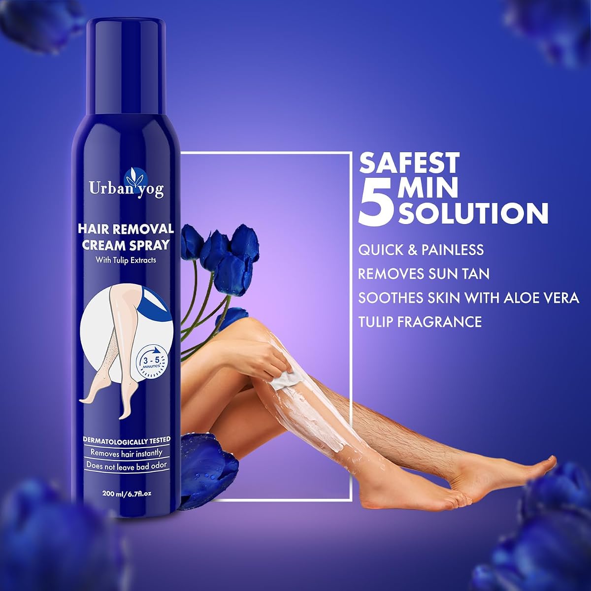 UrbanYog Hair Removal Cream Spray with Aloe Vera & Tulip Extract - 200ml - Image 7