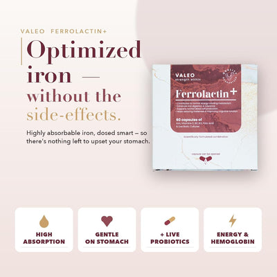 Valeo Ferrolactin+ Gentle Iron Supplement with Vitamin C & Probiotics - 60 Capsules - Image 3