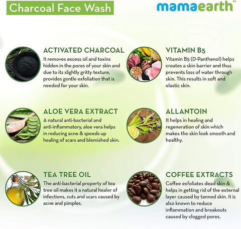 MAMAEARTH Charcoal Face Wash with Coffee Extracts for Deep Cleansing and Exfoliating