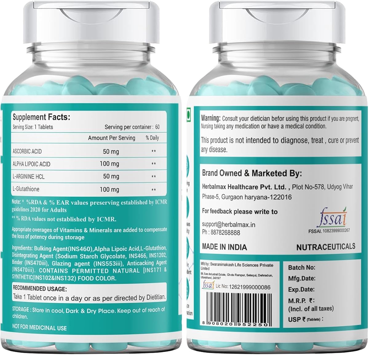 Herbal Max L-Glutathione 100 mg Tablets - Plant-Based Beauty Supplement - 60 Count - Image 8