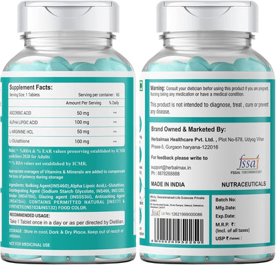 Herbal Max L-Glutathione 100 mg Tablets - Plant-Based Beauty Supplement - 60 Count - Image 8