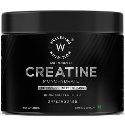 Wellbeing Nutrition Creatine Monohydrate Powder - Unflavored, 100g