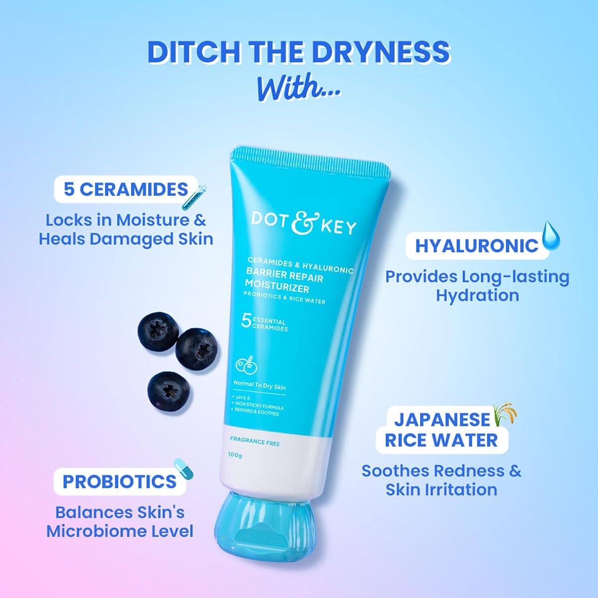 Dot & Key Ceramides Face Moisturiser with Hyaluronic Acid - Barrier Repair Cream, 100g - Image 3
