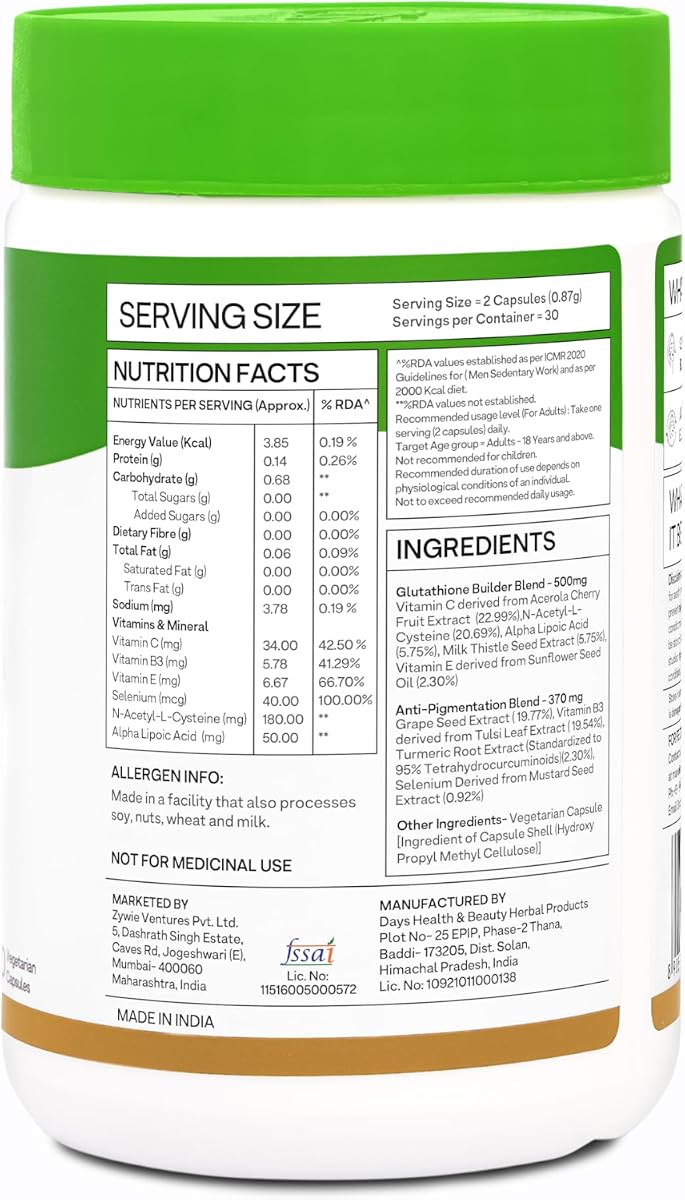 Oziva Plant Based Glutathione Builder - Skin Brightening Capsules, 60 Count - Image 8