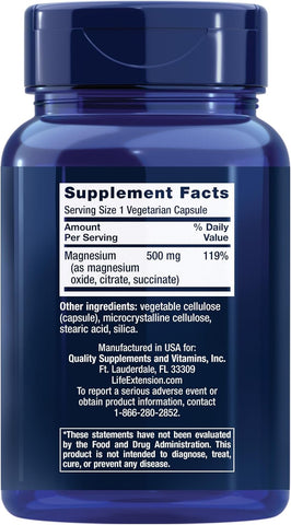 Life Extension Magnesium Caps, 500 mg, 100 vegetarian capsules