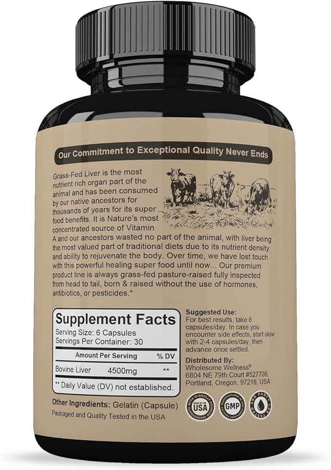 Wholesome Grass Fed Beef Liver Capsules - Vitamins & Minerals, 180 Capsules - Image 2