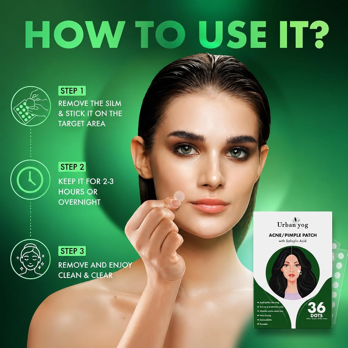 UrbanYog Acne & Pimple Patch - Invisible Hydrocolloid Facial Stickers, 36 Count - Image 5