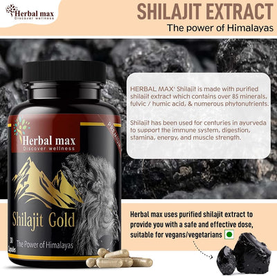 Herbal Max Herbal & Ayurvedic Shilajit Gold Extract Capsules - 800mg, 30 Count, Pack of 3 - Image 3