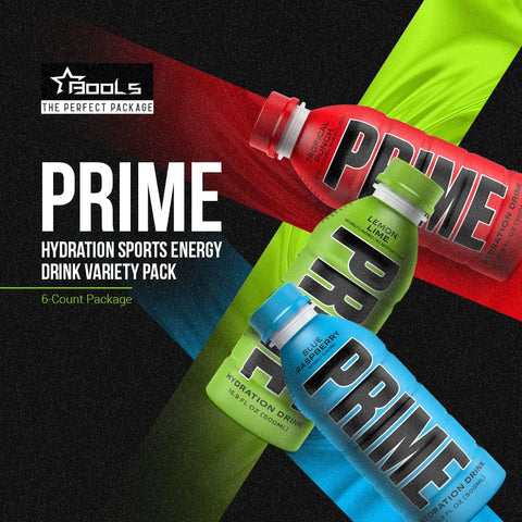 Prime Hydration Sports Drink Variety Pack - Energy Drink, Electrolyte Beverage - Lemon Lime, Tropical Punch, Blue Raspberry - 16.9 Fl Oz 6 Pack