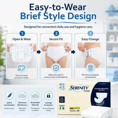 Serenity Adult Incontinence Briefs - Extra Absorbency, Medium Size, 30 Count - Image 5