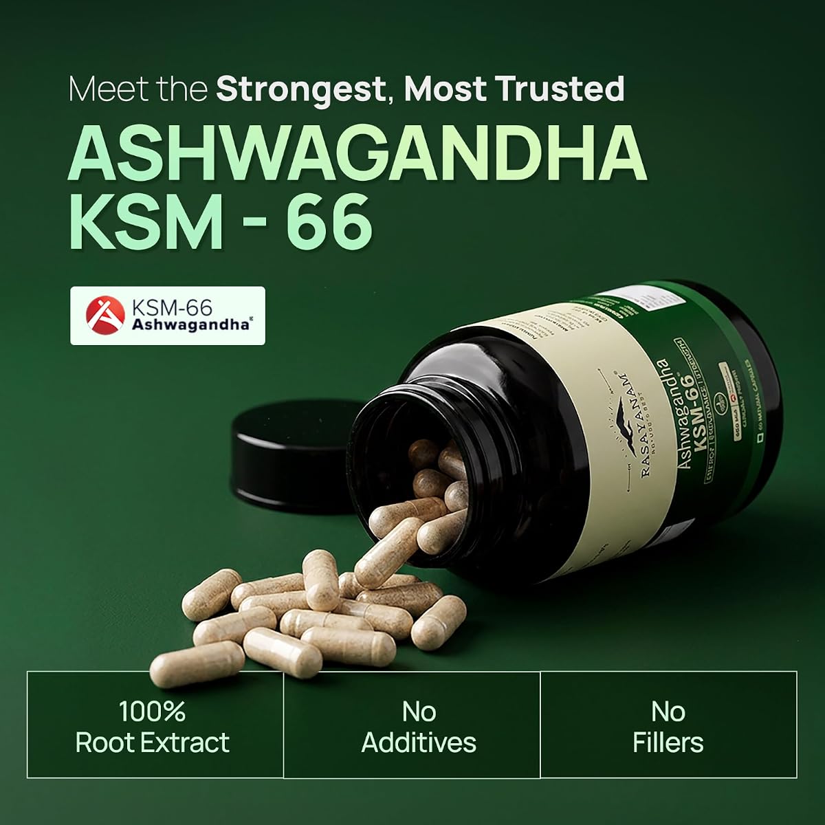Rasayanam Ashwagandha KSM-66 Capsules - 500mg, 60 Count - Image 5