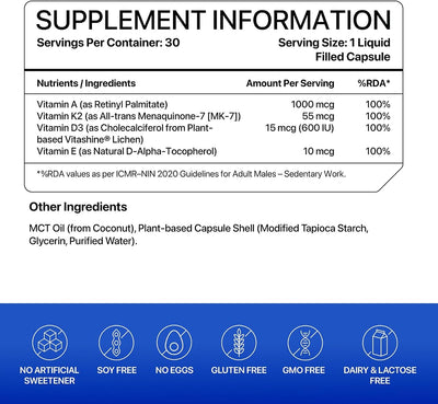 Decodeage DAKE Multivitamin - D3, K2 MK-7, A & E - 30 Capsules - Image 6