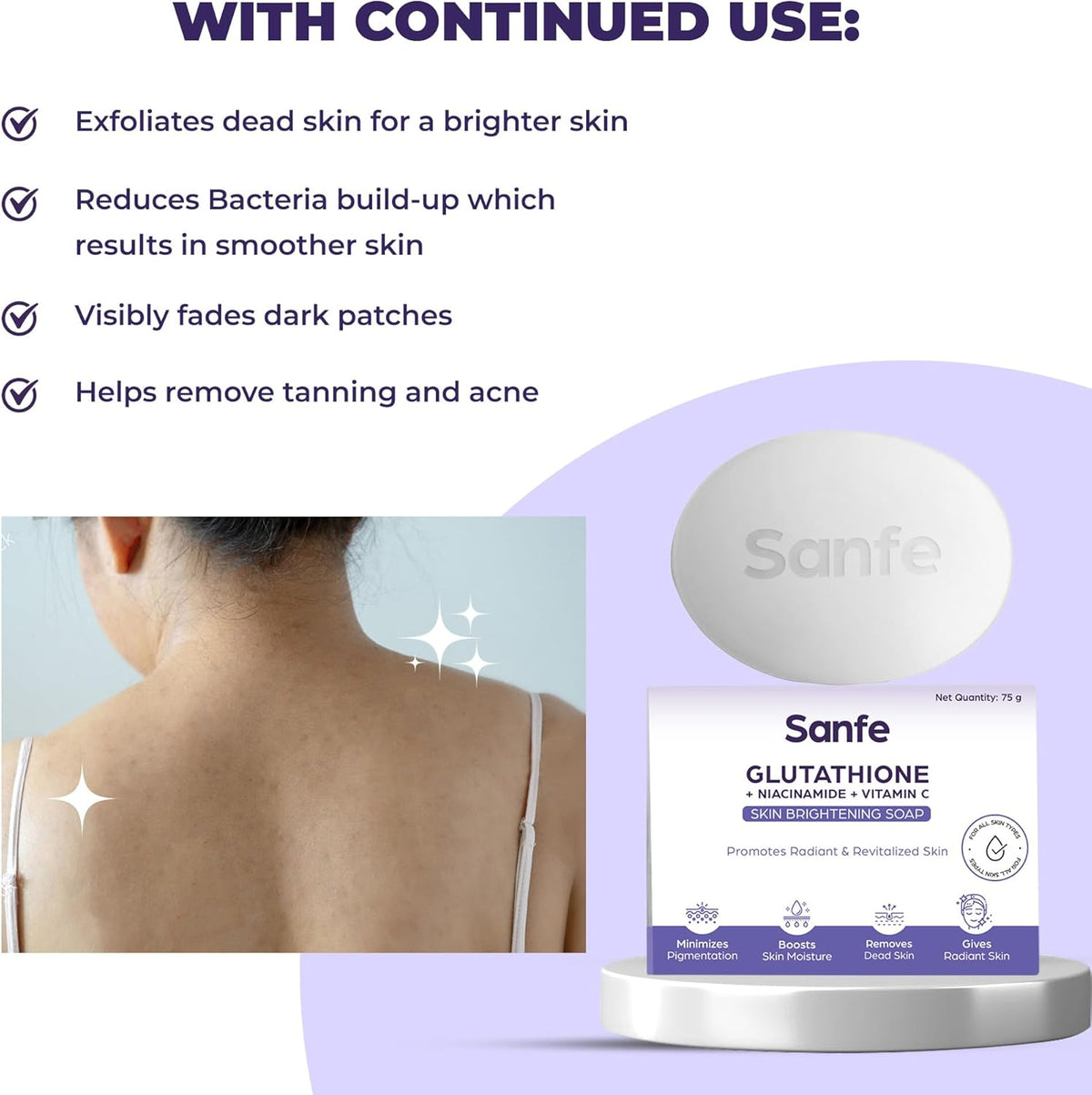 Sanfe Brightening Soap with Glutathione, Niacinamide & Vitamin C - 75g - Image 5