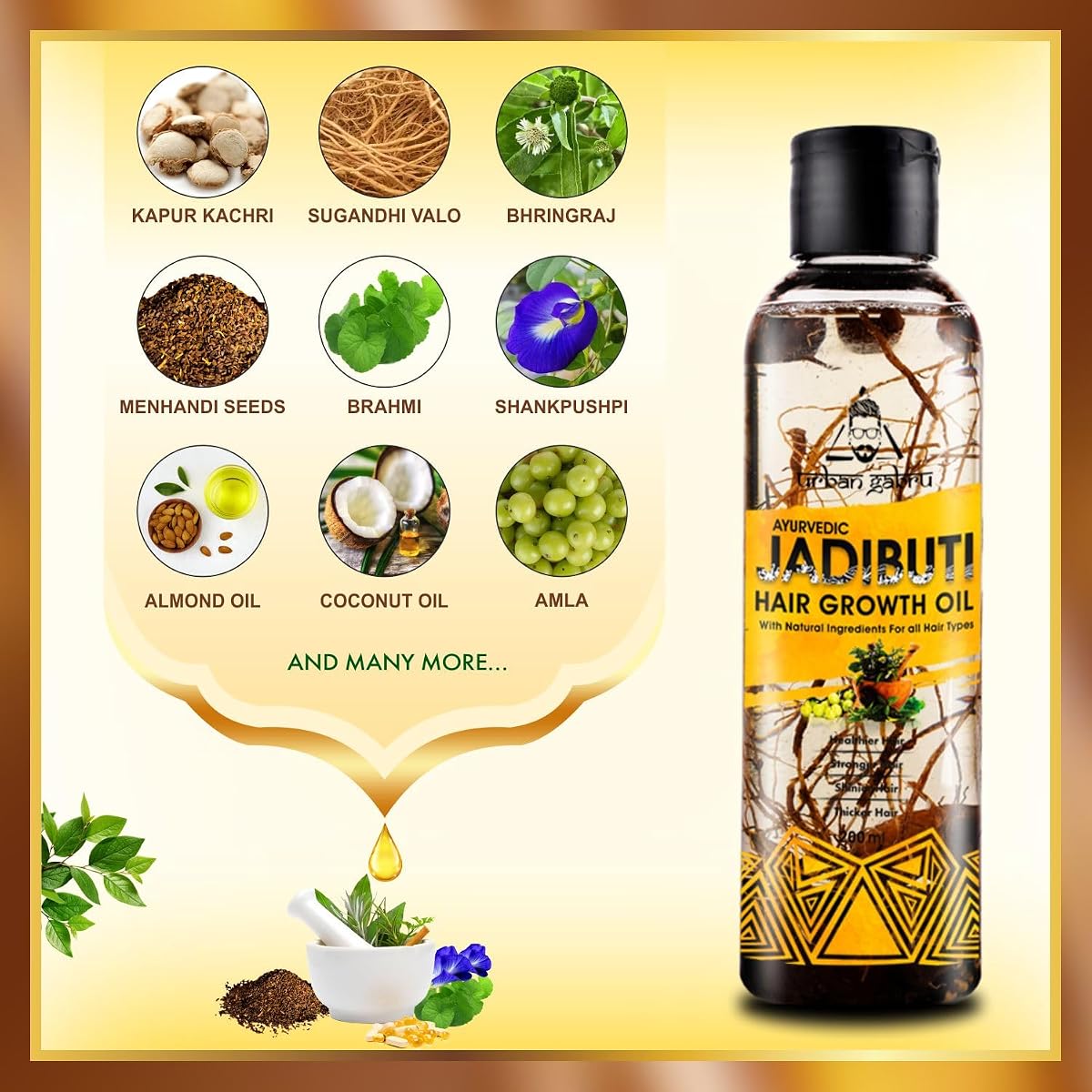 Urban Gabru Ayurvedic Jadibuti Hair Oil - Natural Herb Infused, 200ml - Image 3