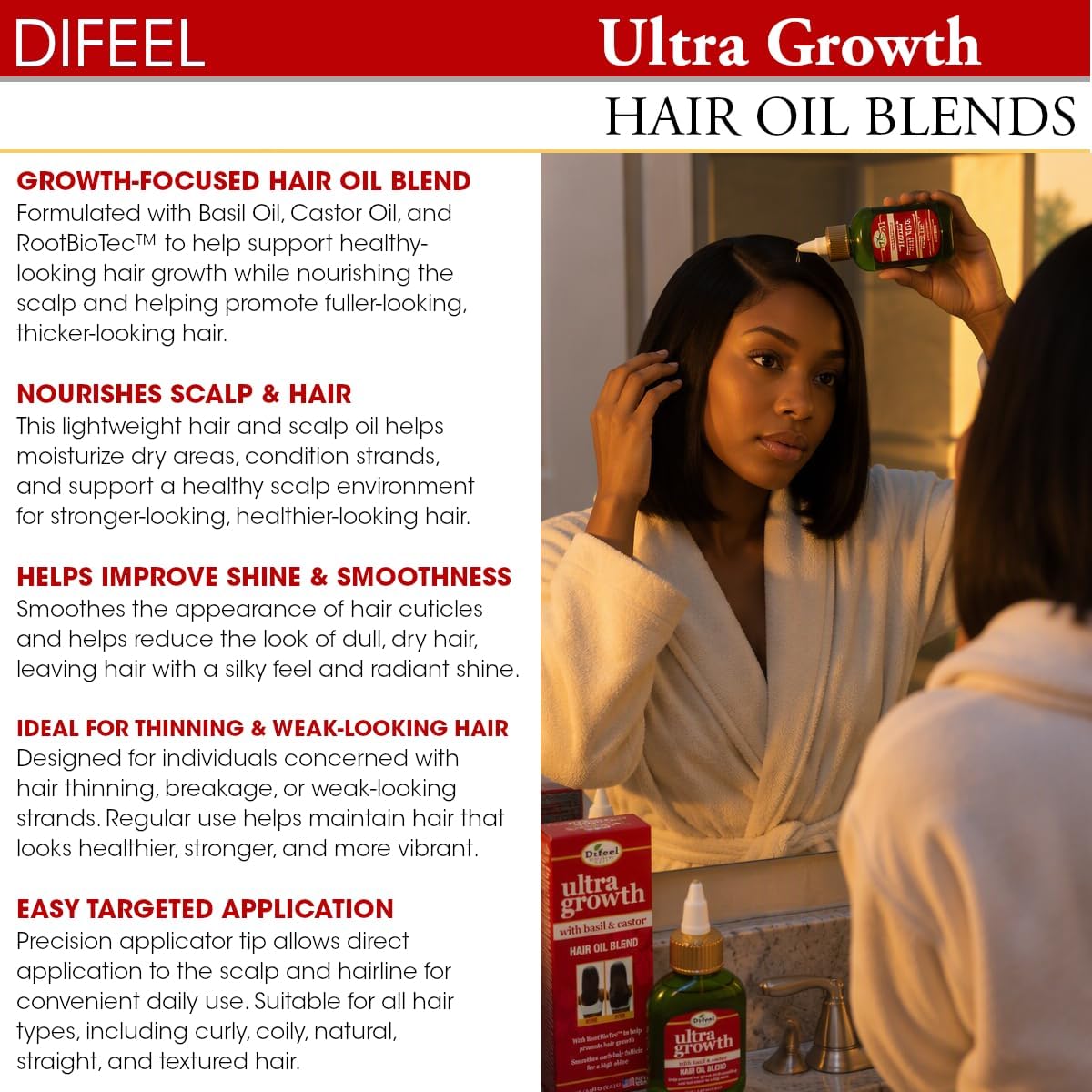 Difeel Ultra Hair Growth Oil - Basil & Castor Oil - 74ml - Image 6