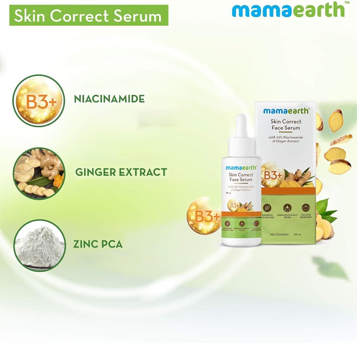 Mamaearth Skin Correct Face Serum - 10% Niacinamide & Ginger Extract, 30ml - Image 3