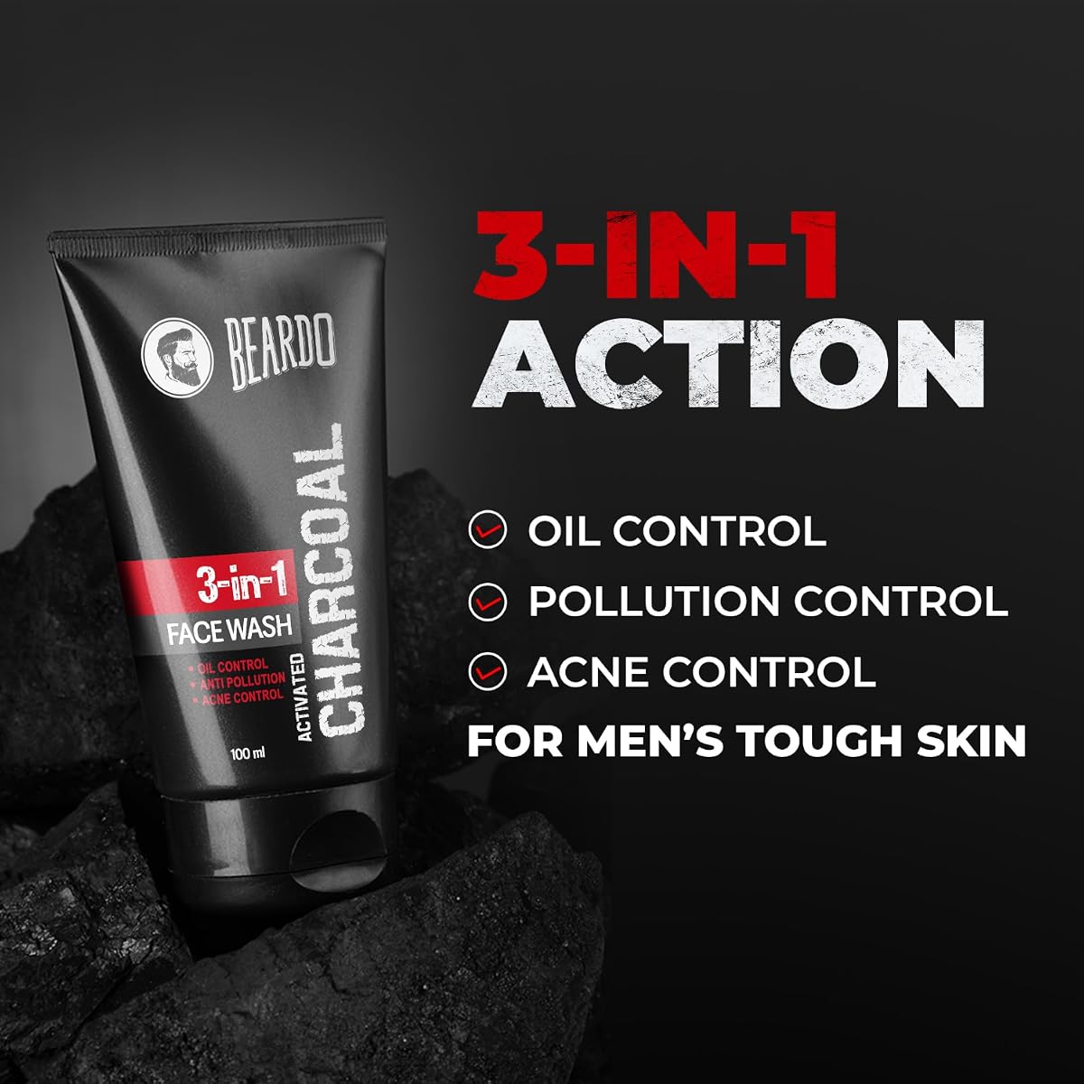Beardo Face Cleanser with Activated Charcoal - Deep Cleanse, Oil Control - 100ml - Image 4