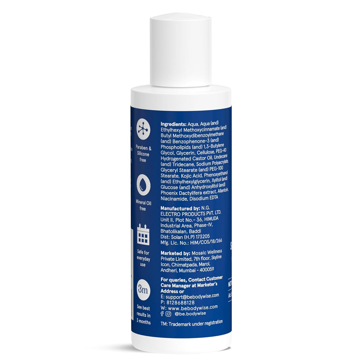 Be Bodywise SPF 50 PA+++ Sunscreen Ultra Light Gel with Kojic Acid & Niacinamide, 100ml - Image 2