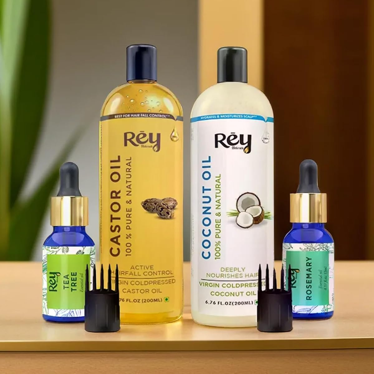 Rey Naturals Hair Oils Combo - Castor, Coconut, Tea Tree, Rosemary - 200ml/15ml - Image 7