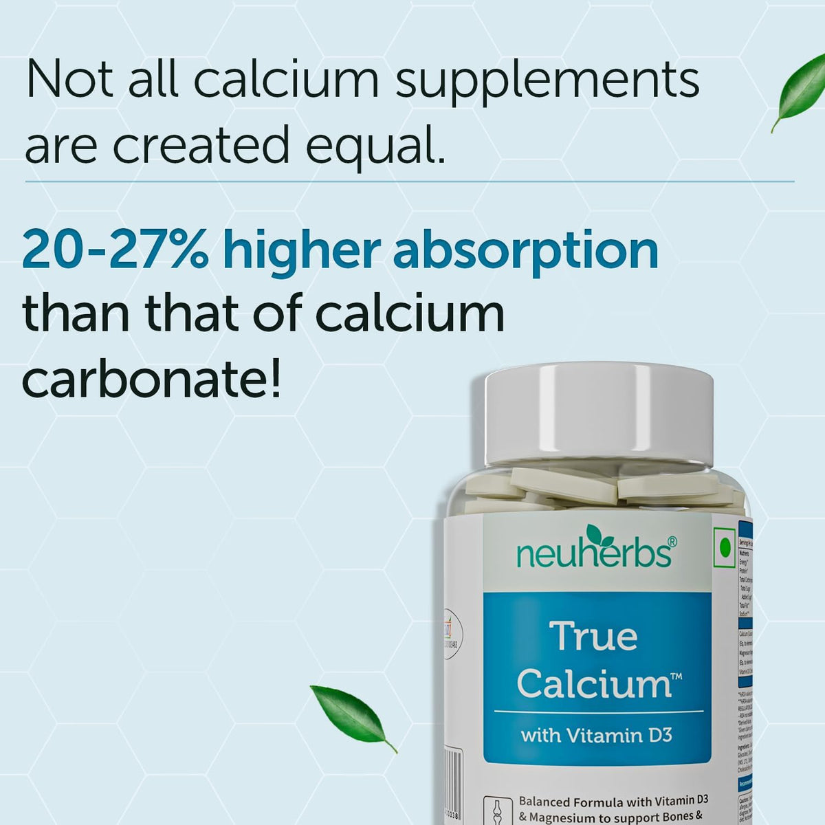 Neuherbs True Calcium 1000mg Supplement - Vegan Tablets, 60 Count - Image 4