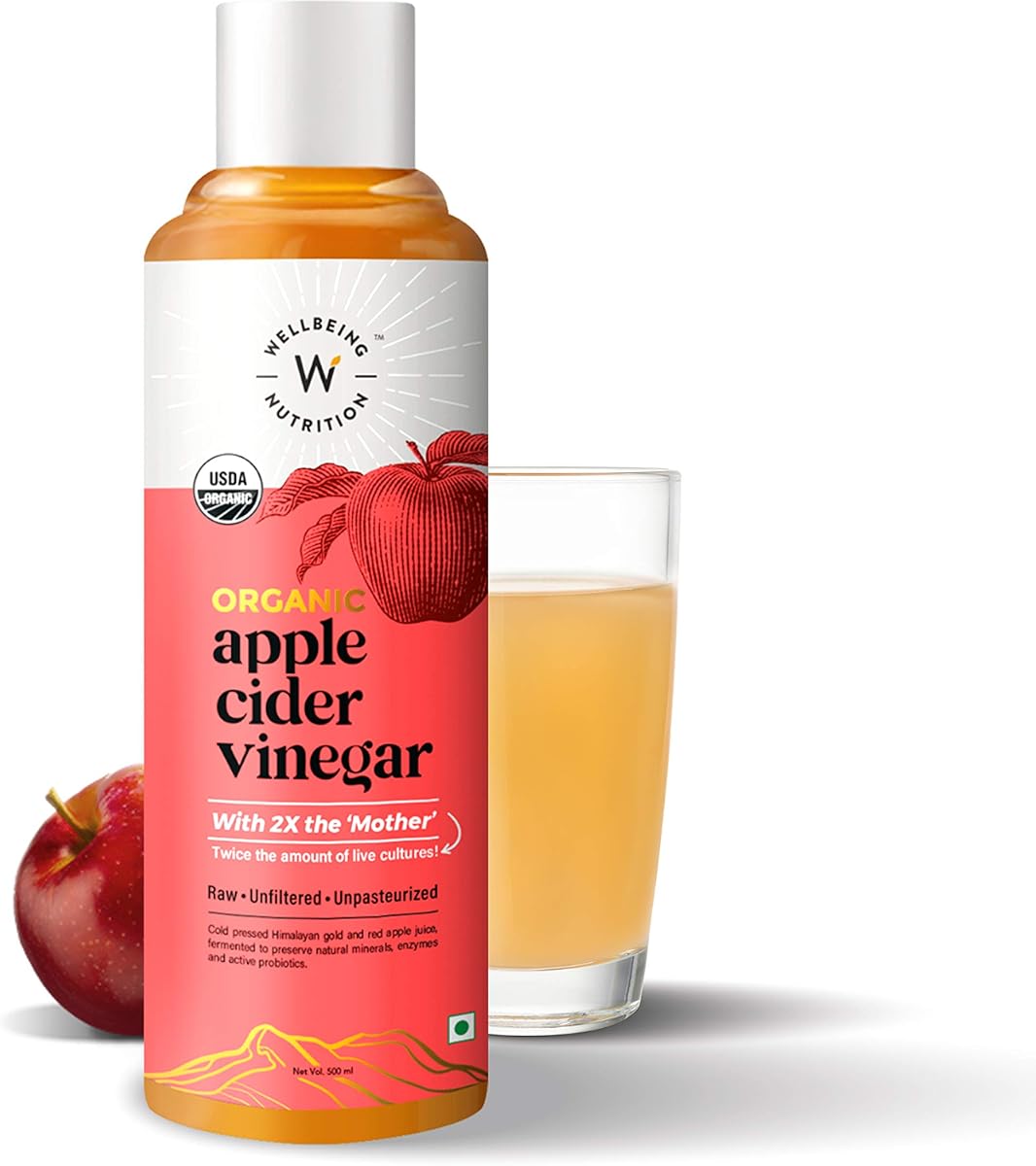 Wellbeing Nutrition Organic Apple Cider Vinegar with Raw-Unfiltered-Unpasteurized (Pink) 500ml