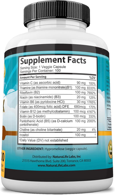 Naturalife Labs Vitamin B-Complex Capsules - 100 Count - Image 4