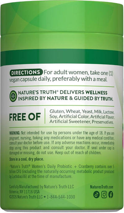 Nature's Truth Women's Probiotics with Cranberry - 40 Vegetarian Capsules, 5 Billion CFUs - Image 7