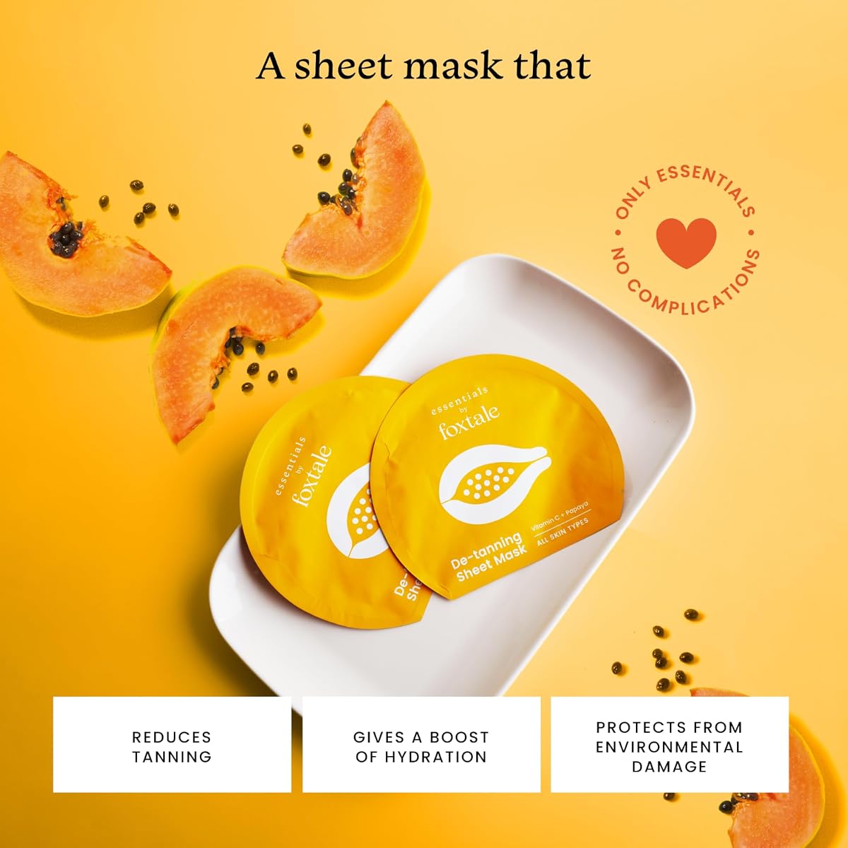 Foxtale Essentials De-Tanning Sheet Mask with Papaya & Vitamin C - 1 Pack - Image 2