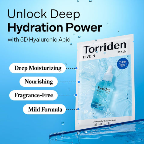 Torriden Dive In Low Molecular Hyaluronic Acid Mask Pack 27Mlx10