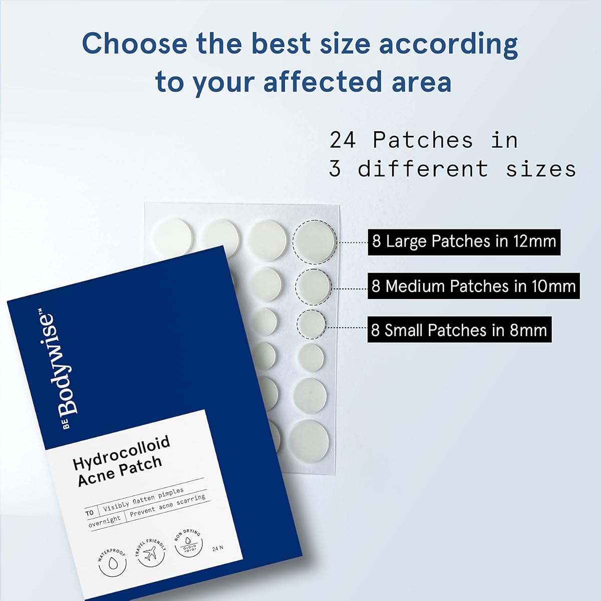 Be Bodywise Hydrocolloid Acne Pimple Patch - 24 Dots, 3 Sizes - Image 3