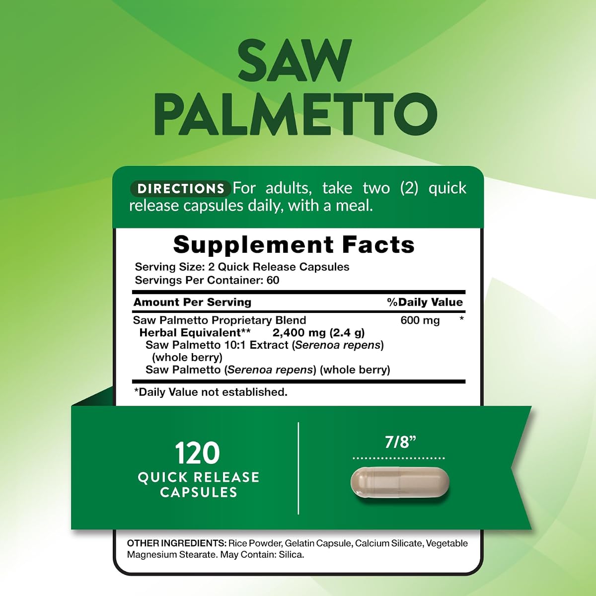 Nature's Truth Saw Palmetto Herbal Complex - 120 Capsules - Image 2