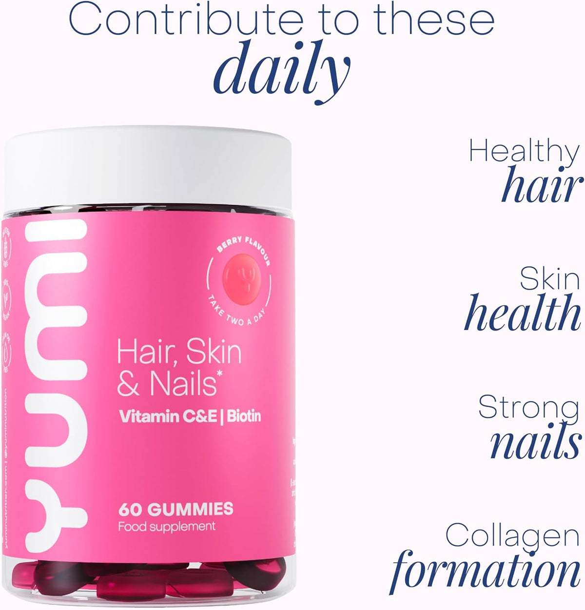 Yumi Hair, Skin & Nails Gummies - Biotin, Mixed Berries, 60 Count - Image 2