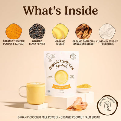 Organic Traditions Turmeric Latte with Saffron & Probiotics - Instant Powder, 150g - Image 4