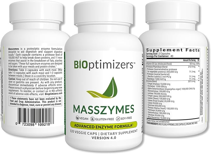 BiOptimizers Complete Gut Health Bundle - P3-OM, Gluten Guardian, MassZymes, 270 Capsules - Image 2