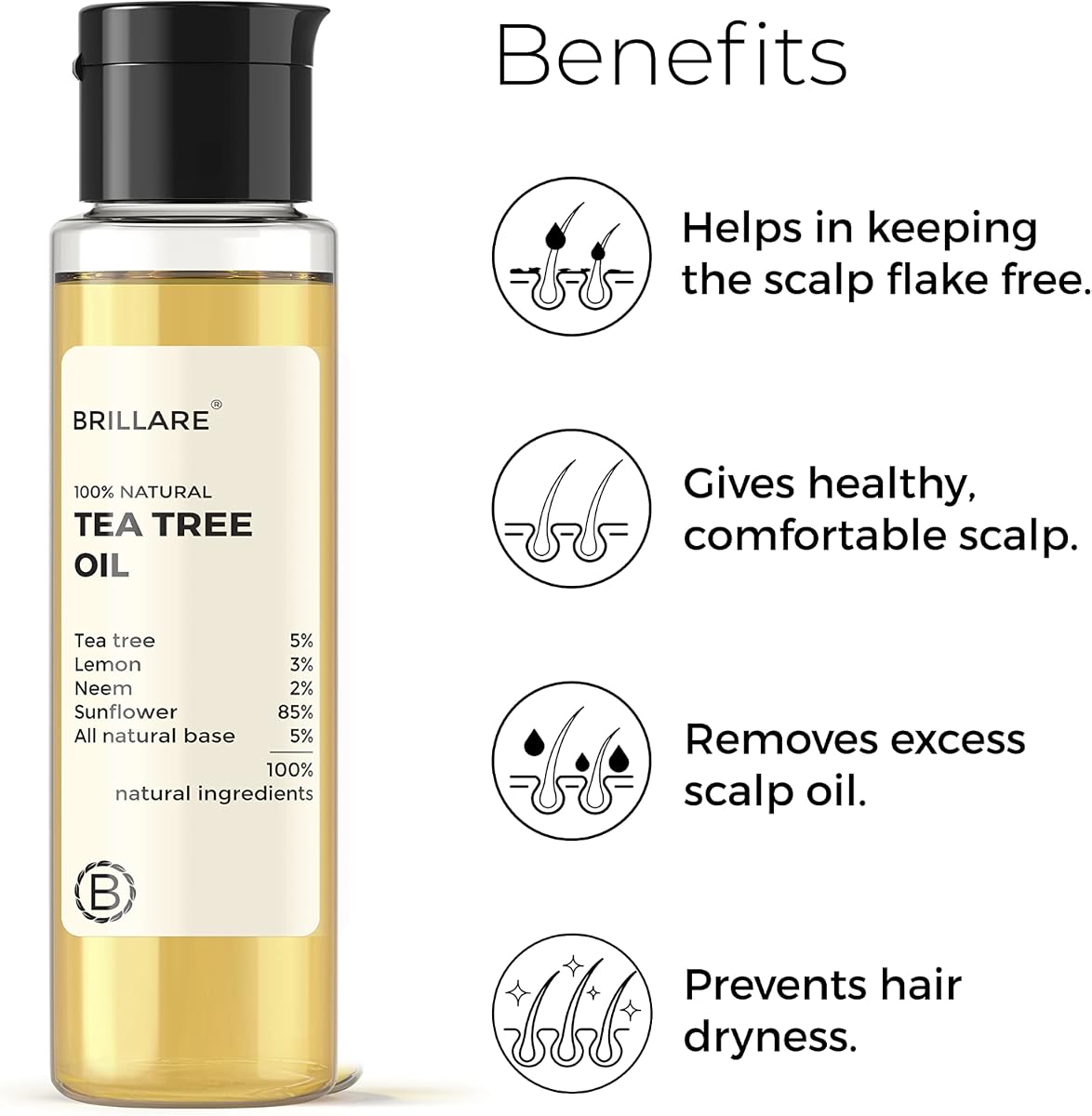 Brillaire Hair Treatment Oil 100 ml - 5% Tea Tree, Lemon & Neem - Image 3
