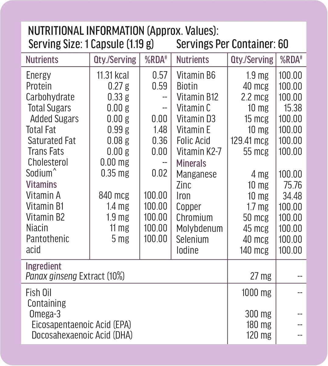 HK Vitals Multivitamin with Omega-3 Softgel Capsules - 60 Count - Image 6