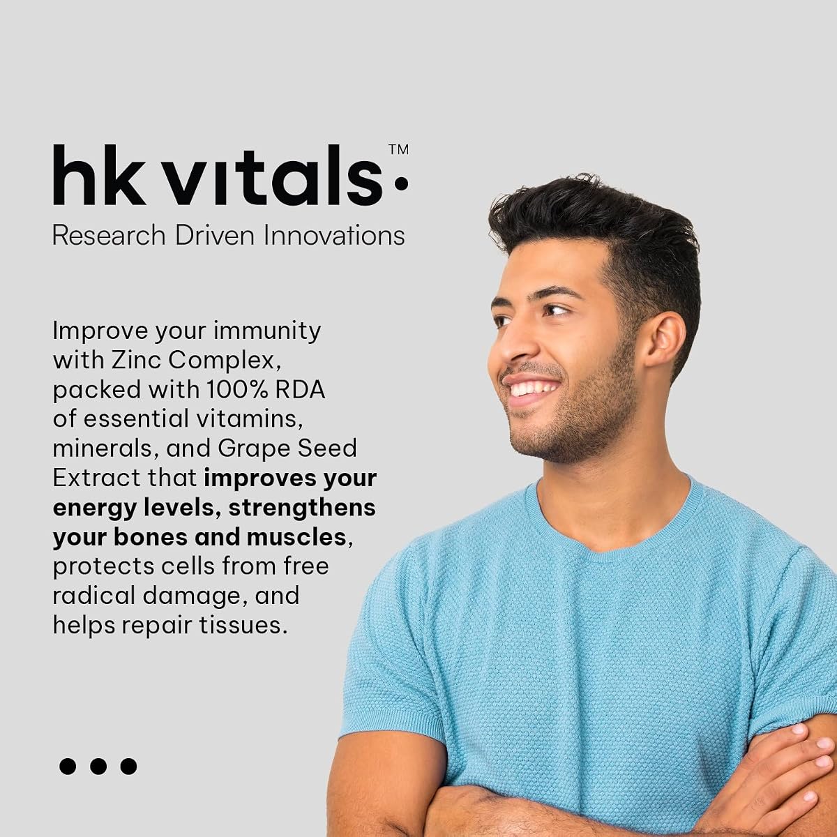 HK Vitals Zinc Supplements with Vitamin C & D3 - 60 Tablets - Image 2