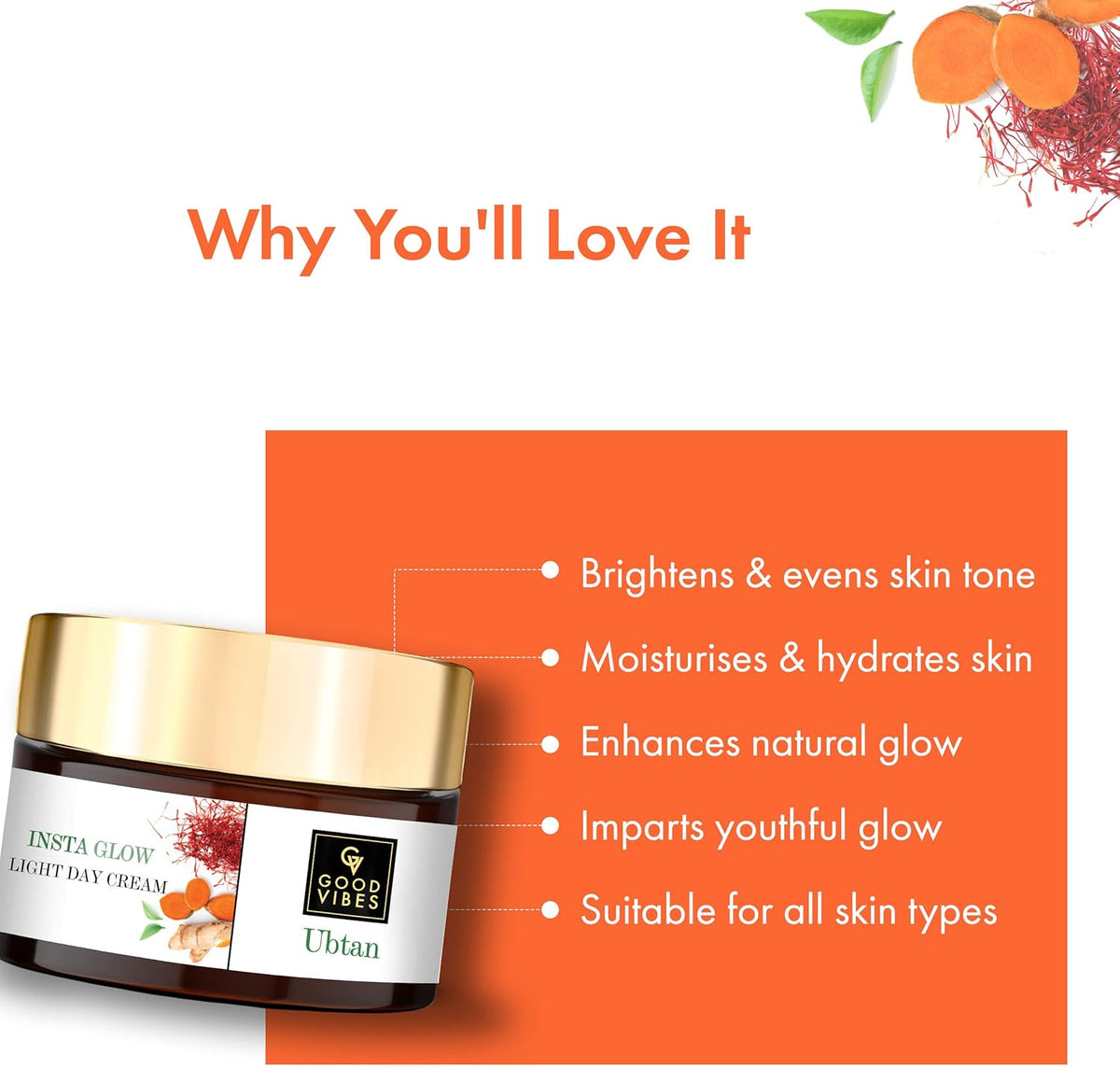 Good Vibes Ubtan Insta Glow Light Day Face Moisturiser Cream, 50g - Image 2
