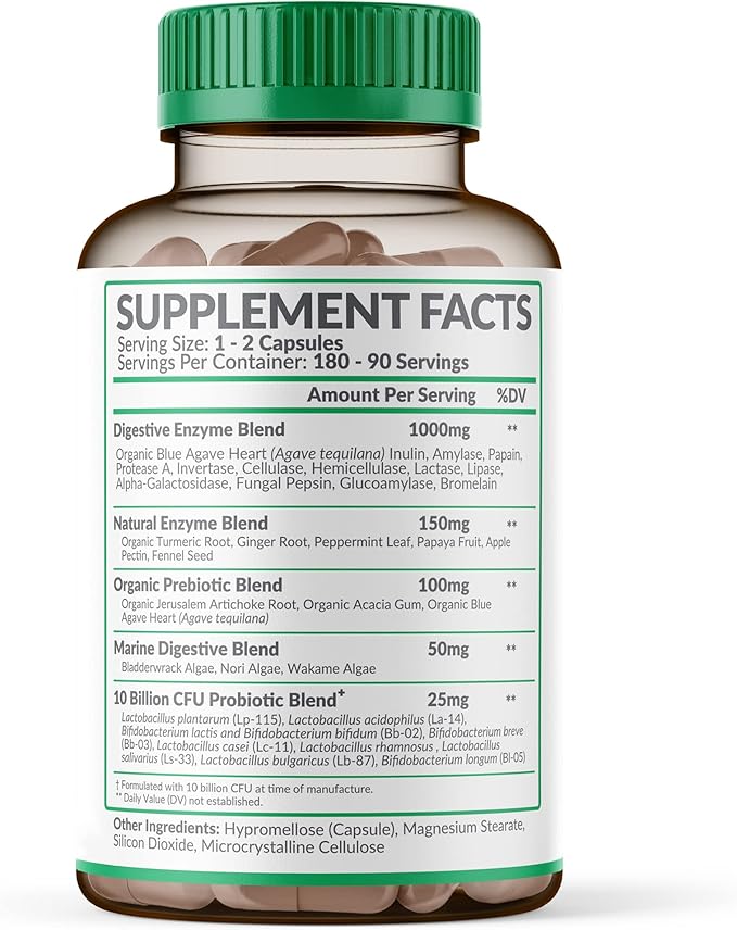 Wholesome Digestive Enzymes 1000MG with Probiotics & Prebiotics, 180 Capsules - Image 2