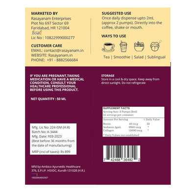 Rasayanam Liquid Biotin & Collagen - Natural Berry Flavour, 25000mcg, 50ML - Image 8