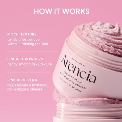 Arencia Fresh Rosehip Brightening Rice Mochi Face Cleanser - Exfoliating & Moisturising - 120g - Image 4