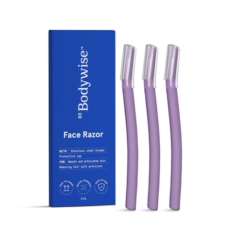 Be Bodywise Reusable Face Razor For Women - Pack of 3 | Stainless Steel Blade & Firm Grip | Purple