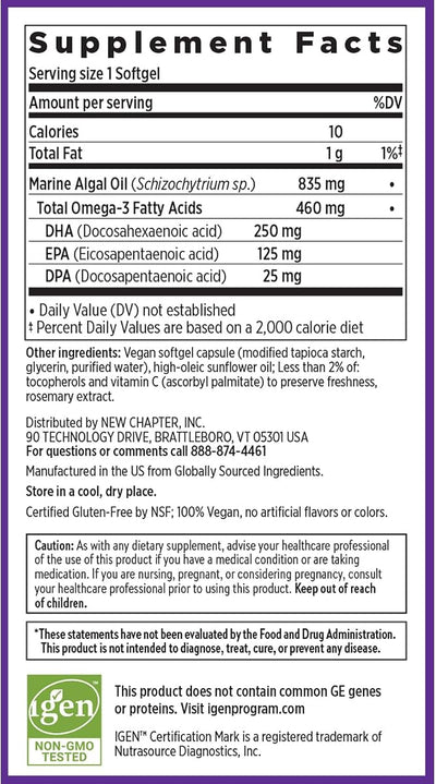 New Chapter Vegan Omega-3 Complex - Algae Oil DHA/EPA/DPA - 30 Softgels - Image 6