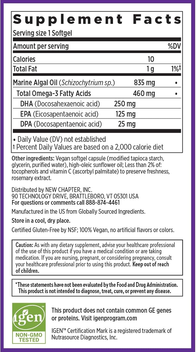 New Chapter Vegan Omega-3 Complex - Algae Oil DHA/EPA/DPA - 30 Softgels - Image 6