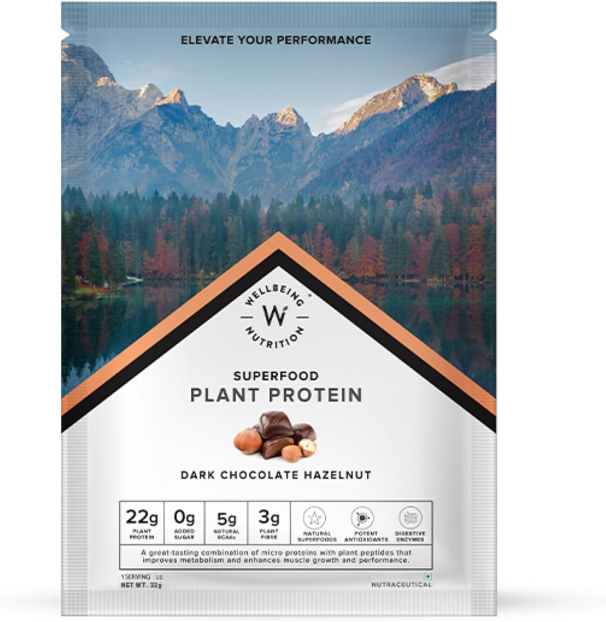 Wellbeing Nutrition Organic Vegan Plant Protein, 22g Dark Chocolate - 32gm
